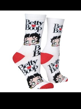 Betty Boop White Crew Socks with Red Heel and Toe